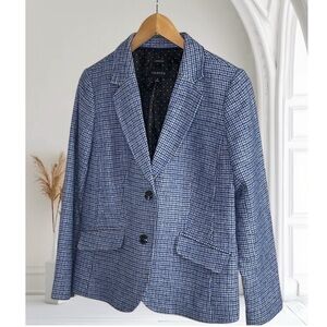 Talbots Women's Aberdeen Wool Blazer Houndstooth Blue Black Size 10 Career